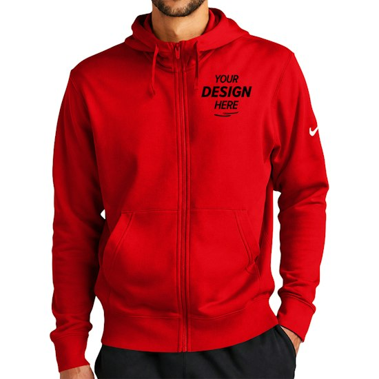 Nike Club Fleece Sleeve Swoosh Full-Zip Hoodie — Red